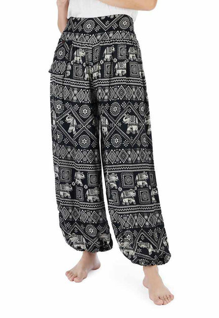 Thai Harem Pants Elastic Waist With Elephant Print And Single