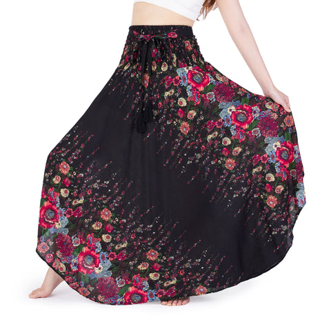 BLACK FLOWER LONG MAXI SKIRT