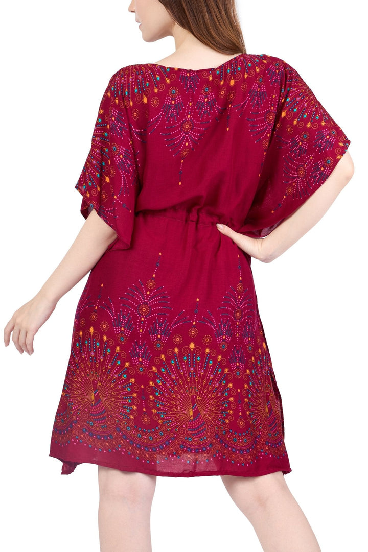 Rayon Boho Tops for Women One Size - Kimono - Burgundy - Lannaclothesdesign Shop