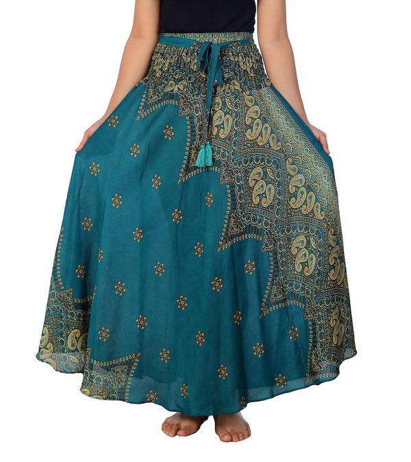 Boho teal rayon skirt