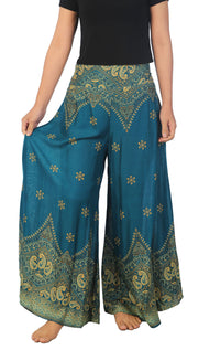 Womens Peacock Flower Palazzo Pants