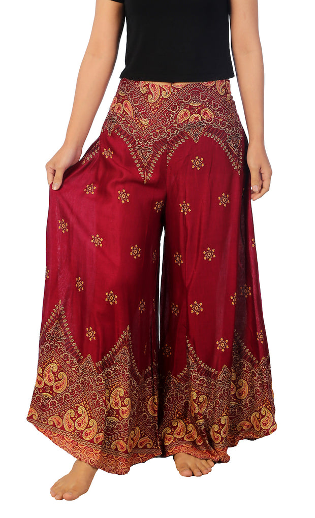 Womens Peacock Flower Palazzo Pants