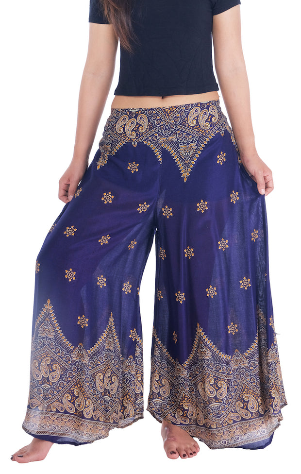 Womens Peacock Flower Palazzo Pants