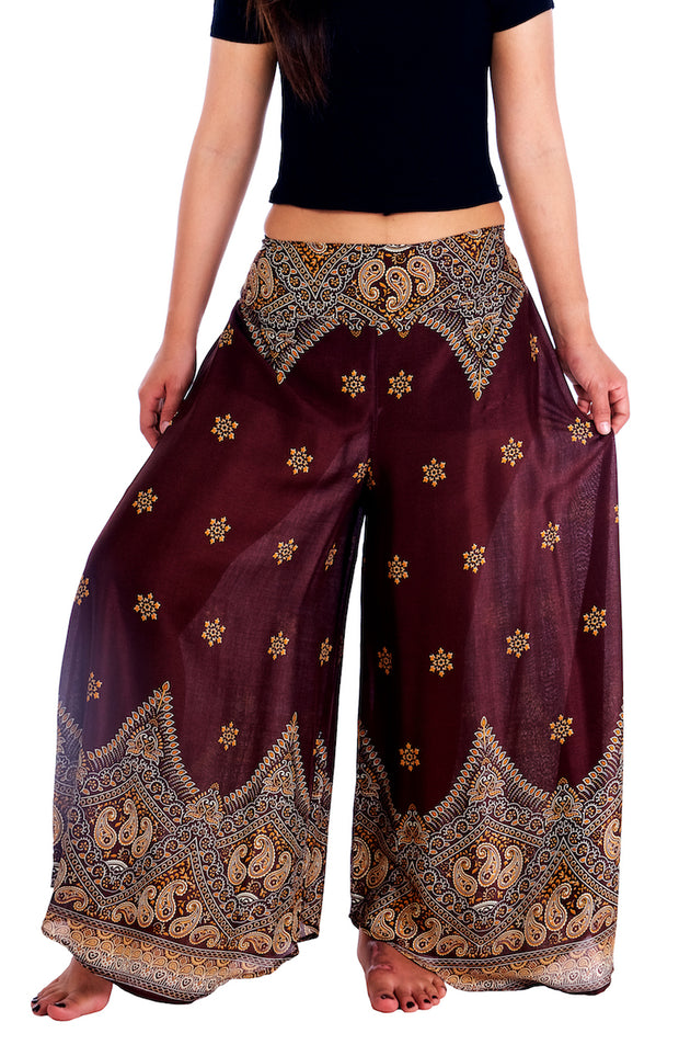 Womens Peacock Flower Palazzo Pants