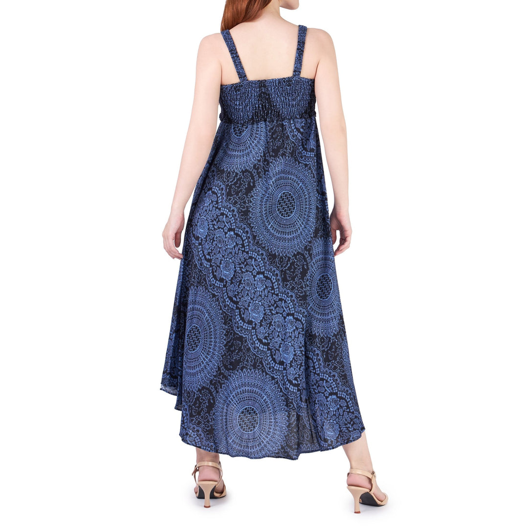Long Summer Dress with Crochet Top - Dark Blue - Lannaclothesdesign Shop
