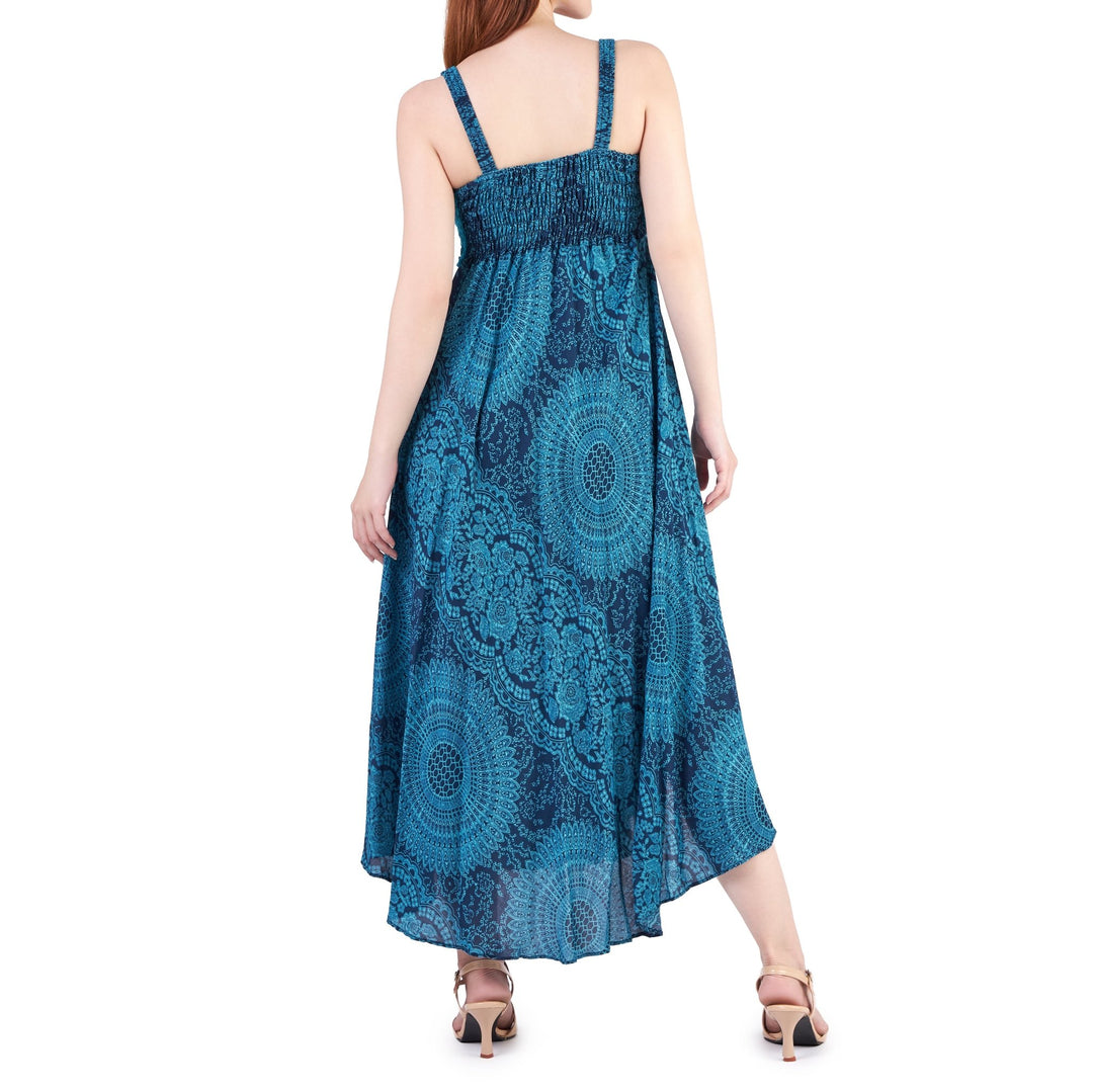 Long Summer Dress with Crochet Top - Teal - Lannaclothesdesign Shop