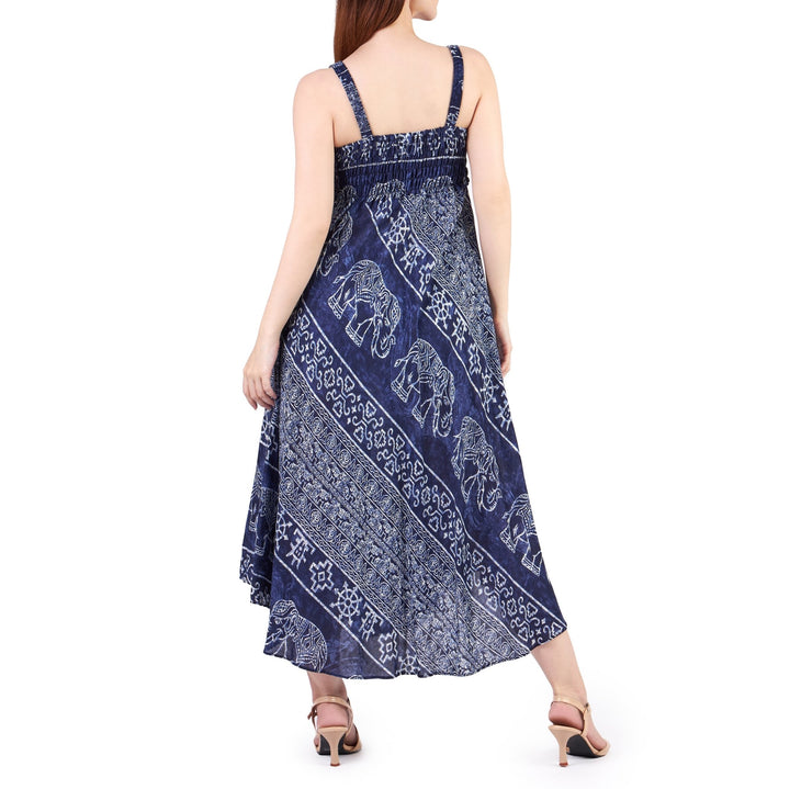 Long Summer Elephant Dress with Crochet Top - Dark Blue - Lannaclothesdesign Shop