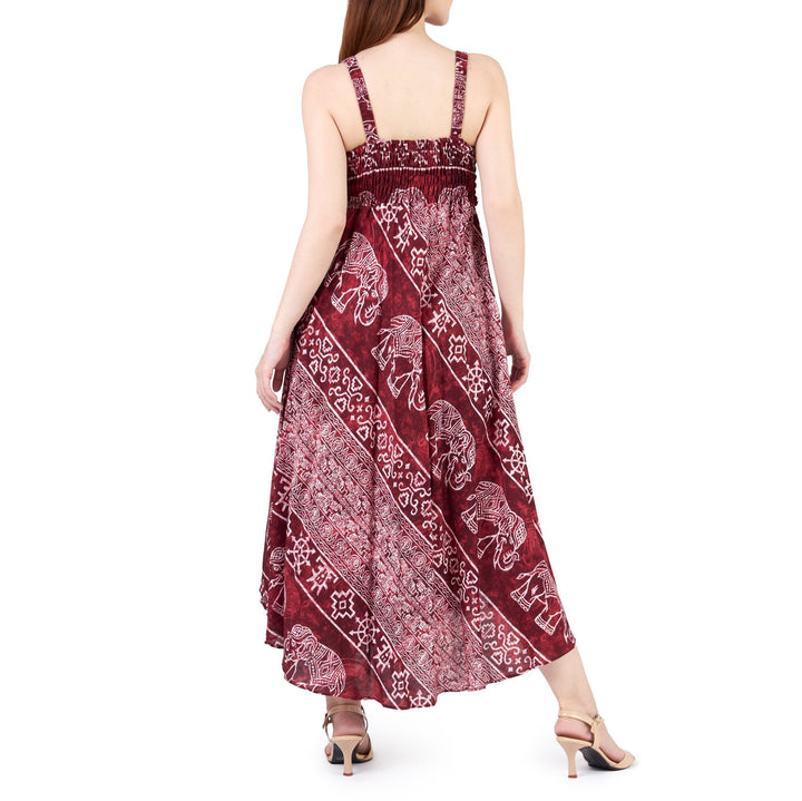 Long Summer Elephant Dress with Crochet Top - Burgundy - Lannaclothesdesign Shop