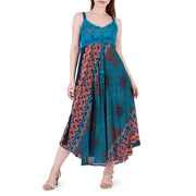 Long Summer Flower Mandala Dress with Crochet Top - Teal
