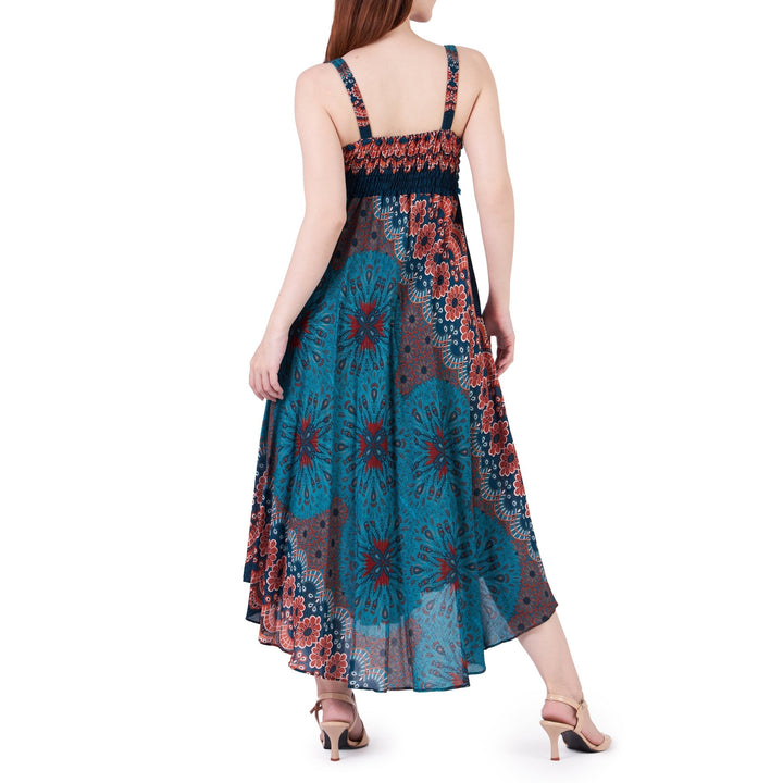 Long Summer Flower Mandala Dress with Crochet Top - Teal - Lannaclothesdesign Shop
