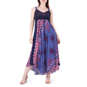 Long Summer Flower Mandala Dress with Crochet Top - Dark Blue