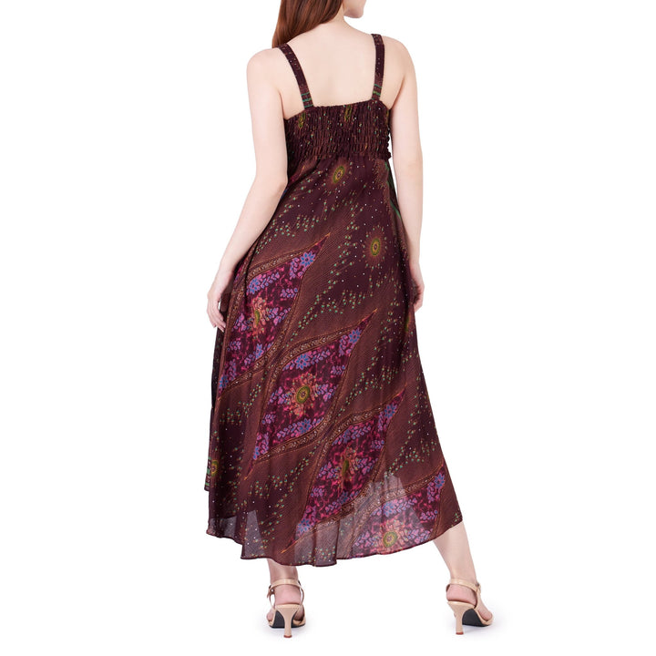 Long Summer Flower Eye Dress with Crochet Top - Burgundy - Lannaclothesdesign Shop