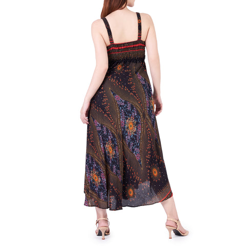 Long Summer Flower Eye Dress with Crochet Top - Black