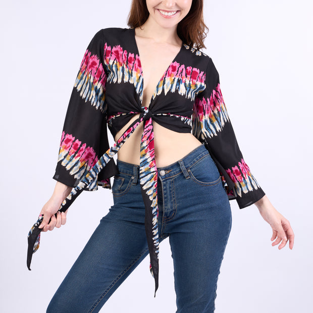 Long Sleeve Boho Top - Casual Shirt - Black