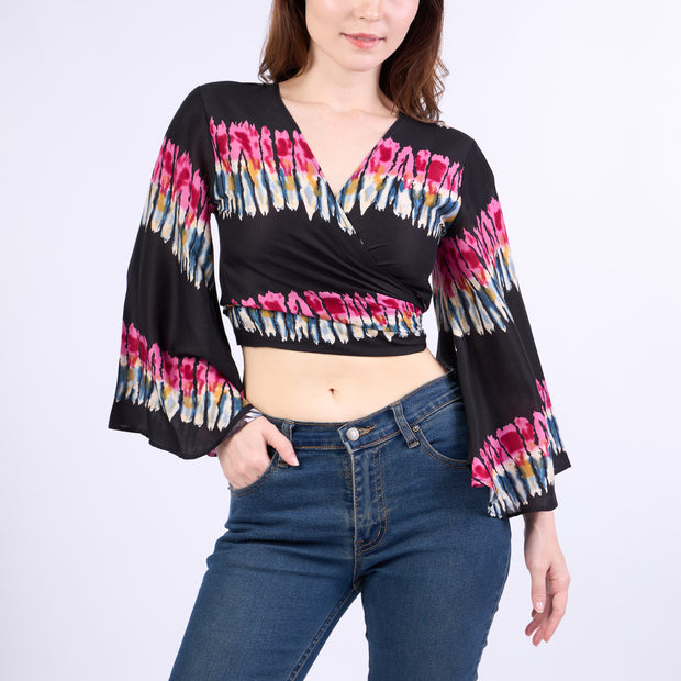 Long Sleeve Boho Top - Casual Shirt - Black