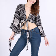 Chain Elephant Women Boho Wrap Top - Casual Shirt - Black