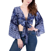 Elephant Women Boho Wrap Top - Casual Shirt - Dark Blue