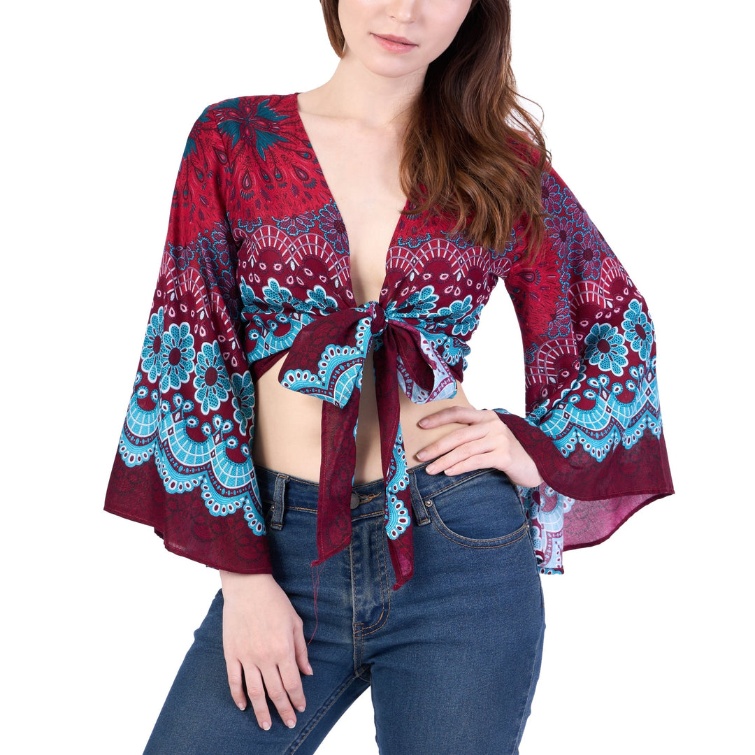 Women Boho Wrap Top - Casual Shirt - Lannaclothesdesign Shop
