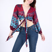 Women Boho Wrap Top - Casual Shirt