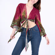 Peacock Women Boho Wrap Top - Casual Shirt - Burgundy