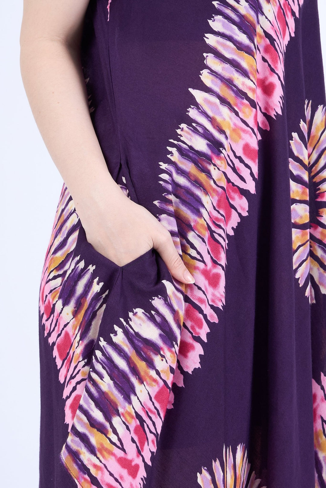 Purple Printed Colorful Dress with Sleeves and Two Pockets - Lannaclothesdesign Shop