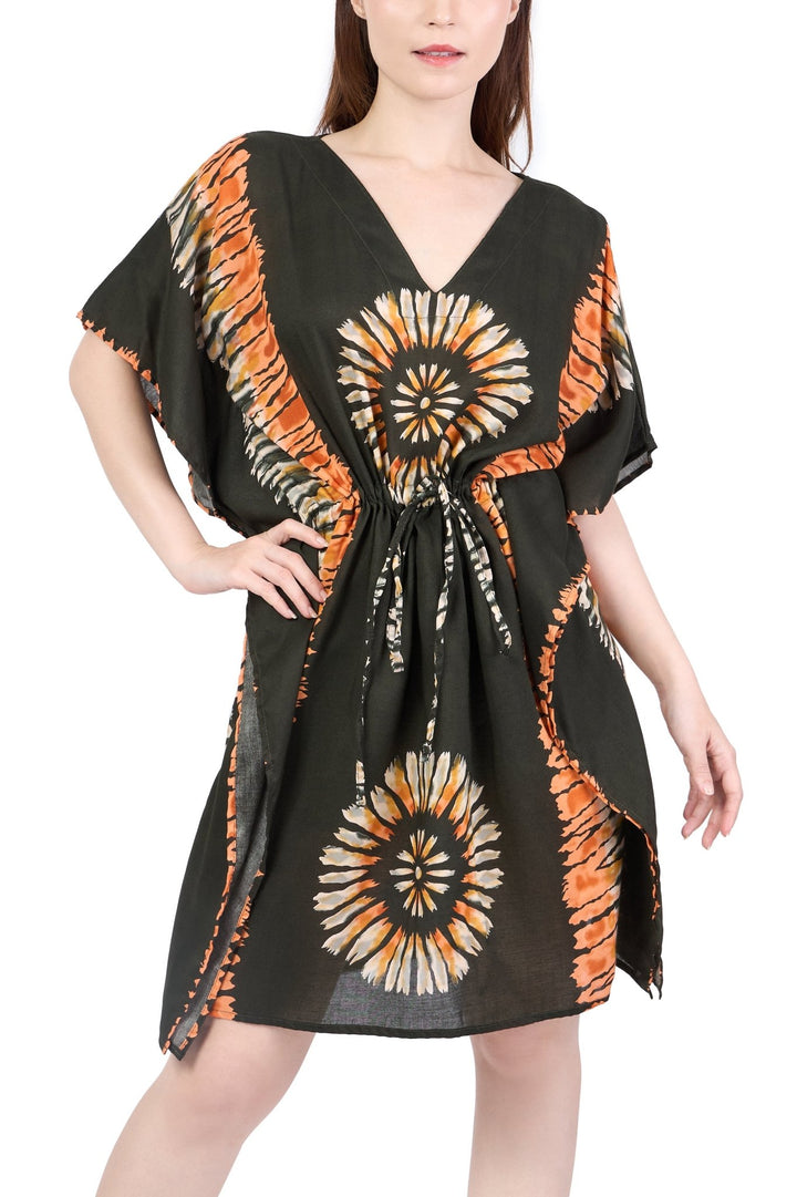 Rayon Boho Tops Dress Kimono - Green Printed Colorful - Lannaclothesdesign Shop