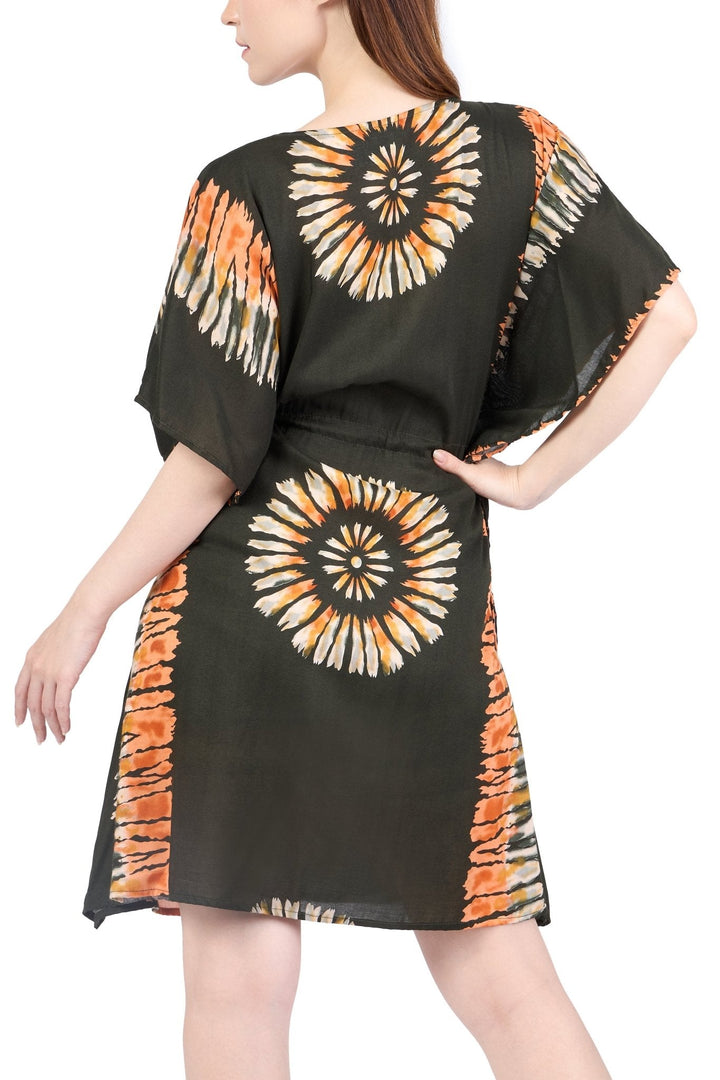 Rayon Boho Tops Dress Kimono - Green Printed Colorful - Lannaclothesdesign Shop