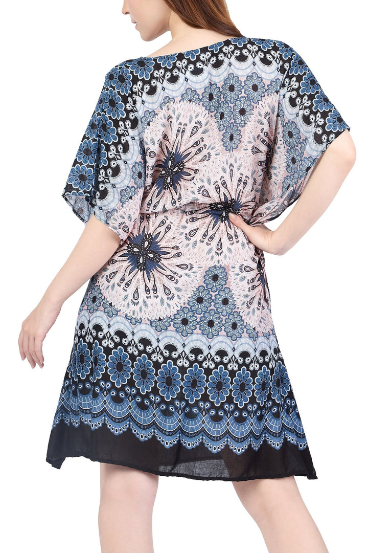 Rayon Boho Tops Dress Kimono - Black White Flower Mandala - Lannaclothesdesign Shop