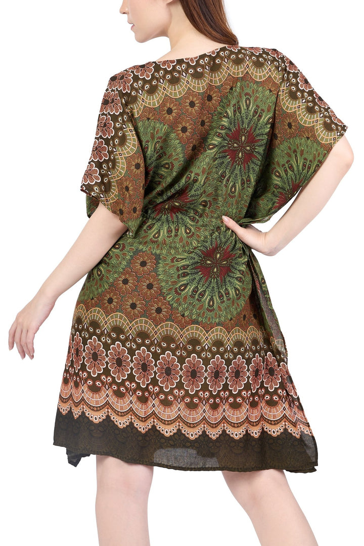 Rayon Boho Tops Dress Kimono - Green Flower Mandala - Lannaclothesdesign Shop