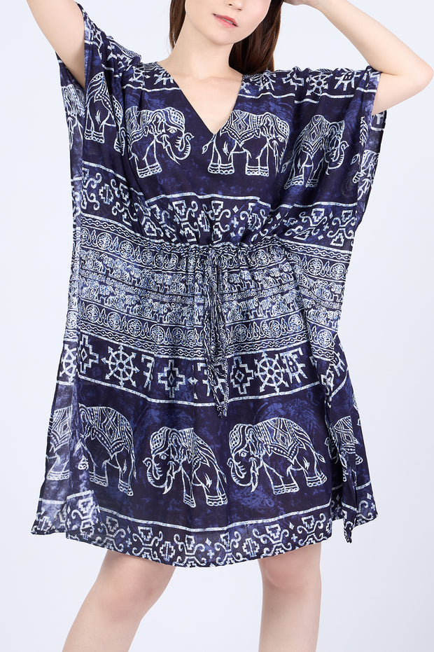 Rayon Boho Tops Dress Kimono - Dark Blue Elephant