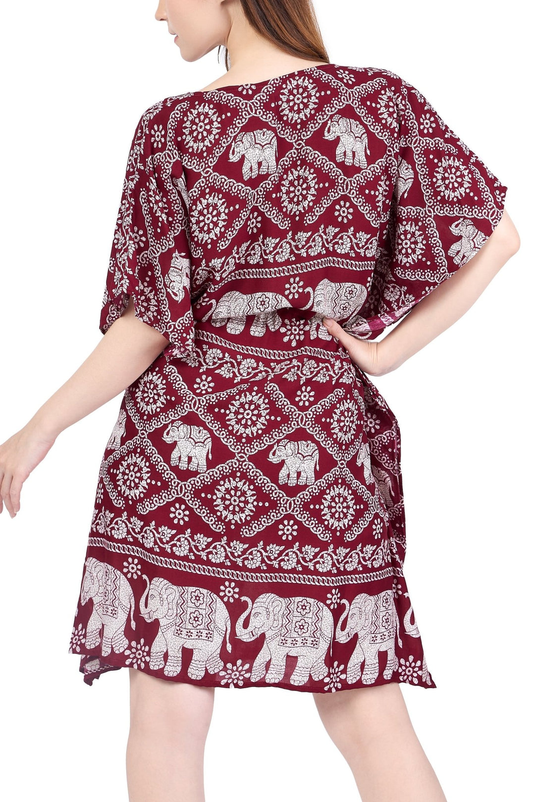 Rayon Boho Tops Dress Kimono - Burgundy Elephant - Lannaclothesdesign Shop