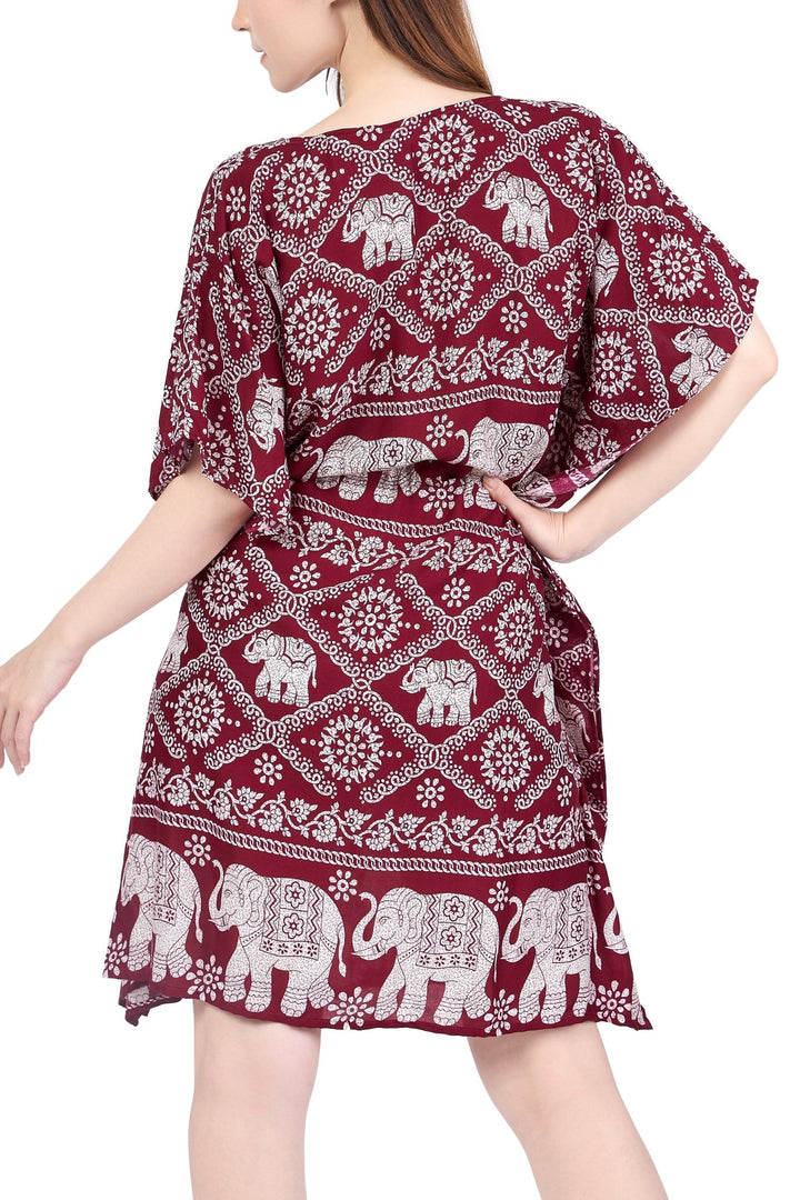 Rayon Boho Tops Dress Kimono - Burgundy Elephant - Lannaclothesdesign Shop