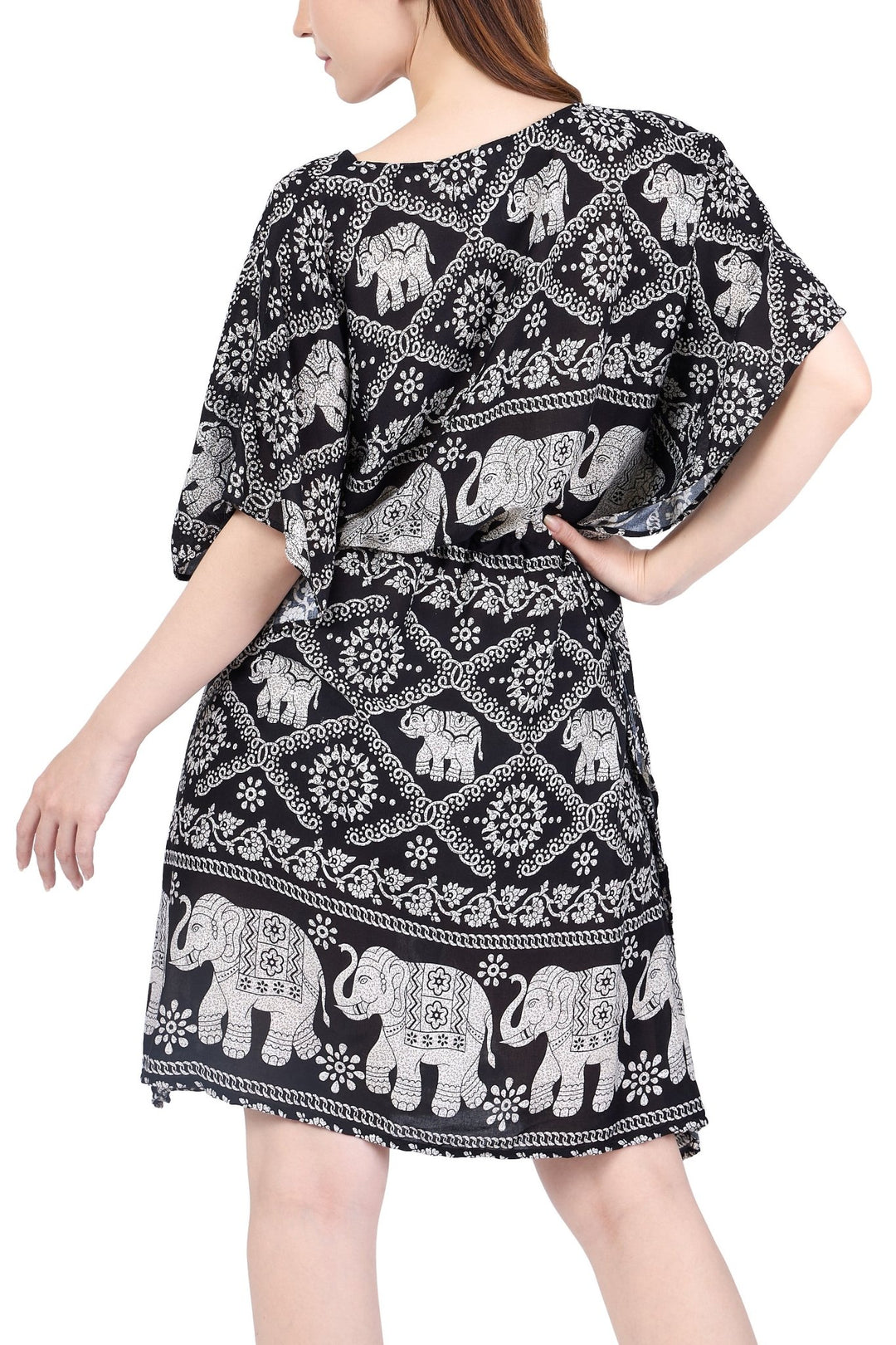 Rayon Boho Tops Dress Kimono - Black Elephant - Lannaclothesdesign Shop