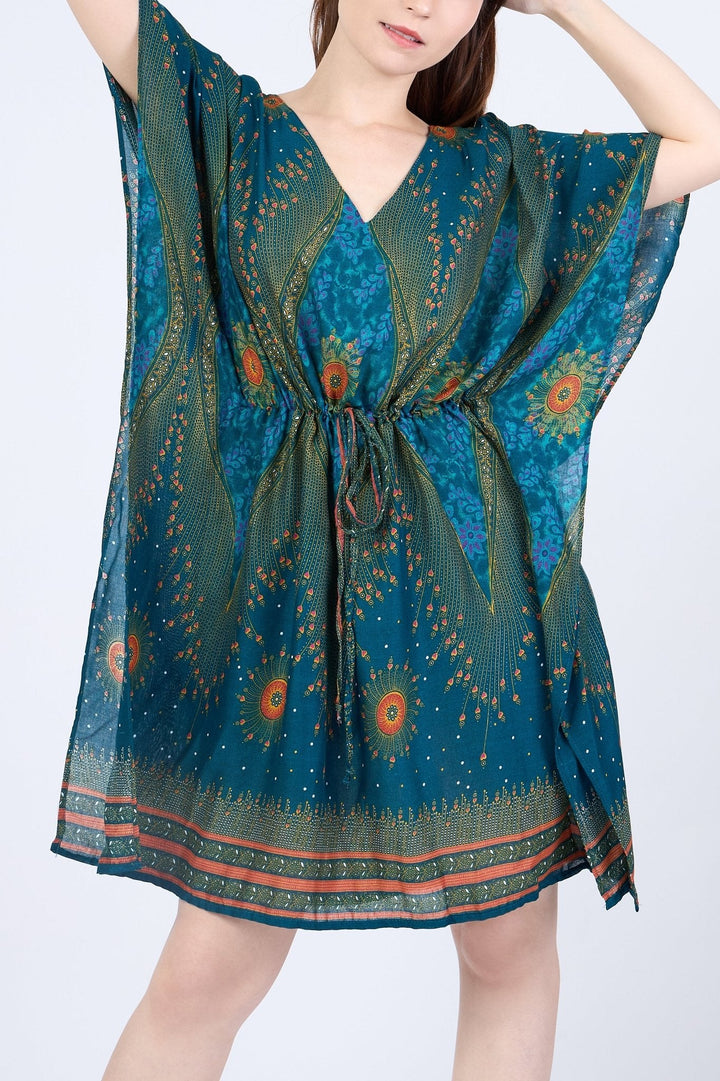 Rayon Boho Tops for Women One Size - Kimono - Teal - Lannaclothesdesign Shop
