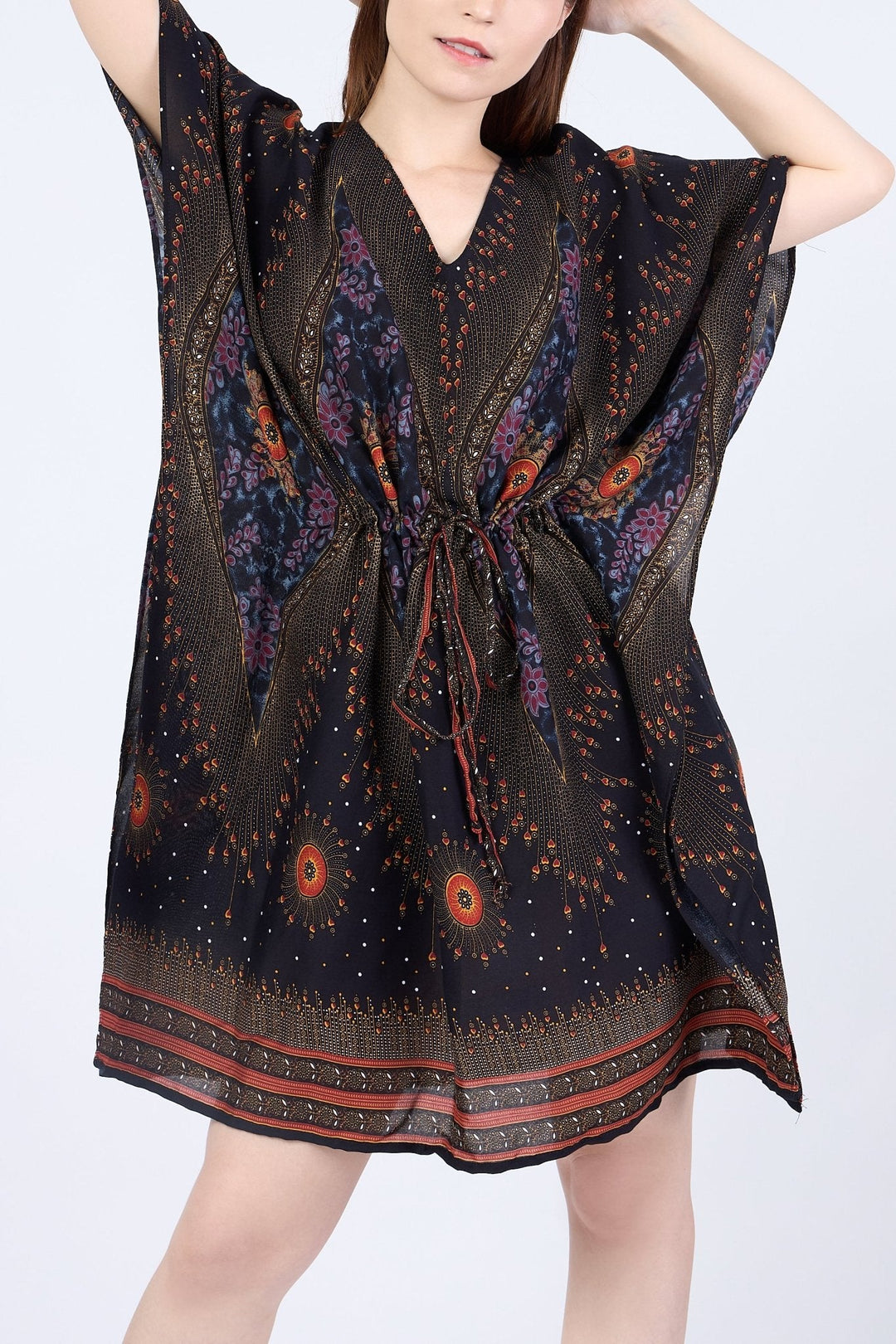 Rayon Boho Tops for Women One Size - Kimono - Black - Lannaclothesdesign Shop