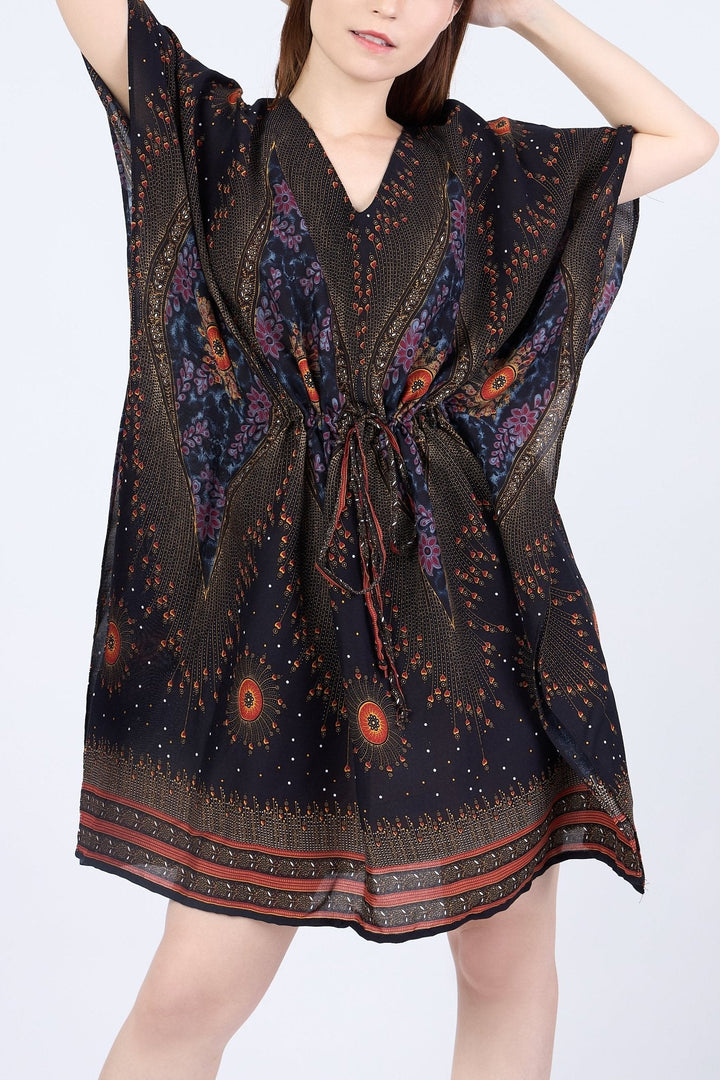 Rayon Boho Tops for Women One Size - Kimono - Black - Lannaclothesdesign Shop