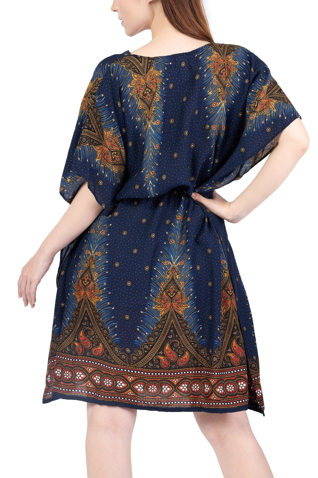 Rayon Boho Tops Dress Kimono - Dark Blue Peacock - Lannaclothesdesign Shop