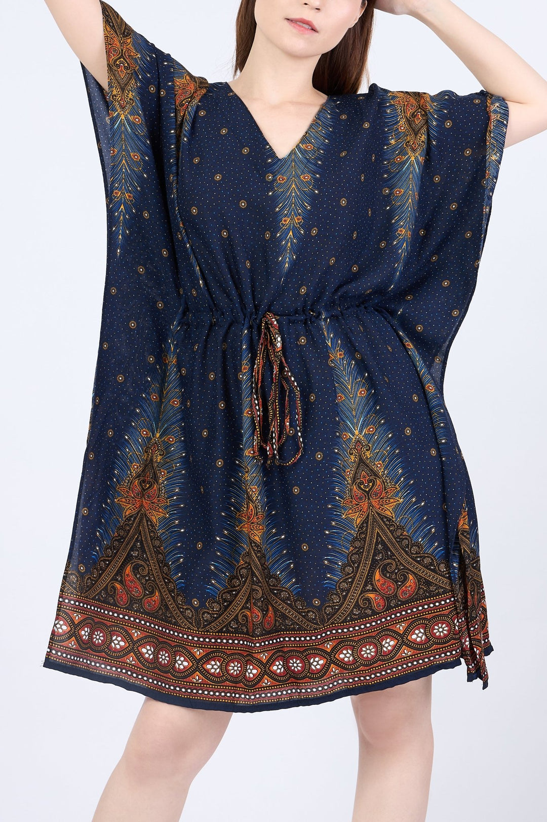 Rayon Boho Tops Dress Kimono - Dark Blue Peacock - Lannaclothesdesign Shop