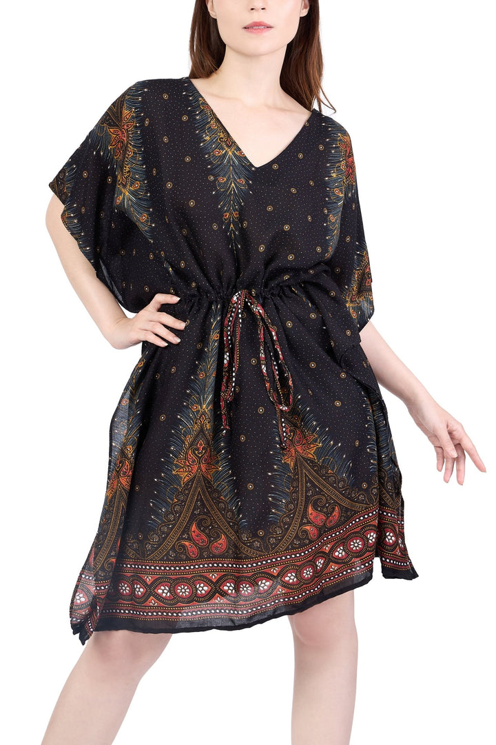 Rayon Boho Tops Dress Kimono - Black Peacock - Lannaclothesdesign Shop