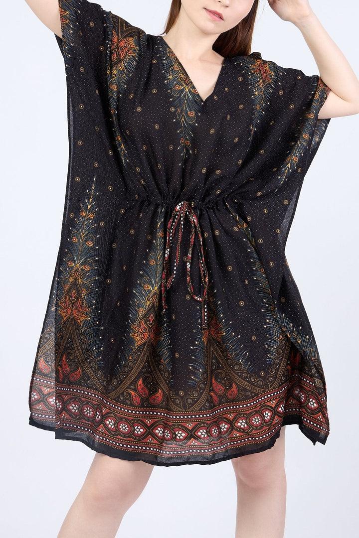 Rayon Boho Tops Dress Kimono - Black Peacock - Lannaclothesdesign Shop
