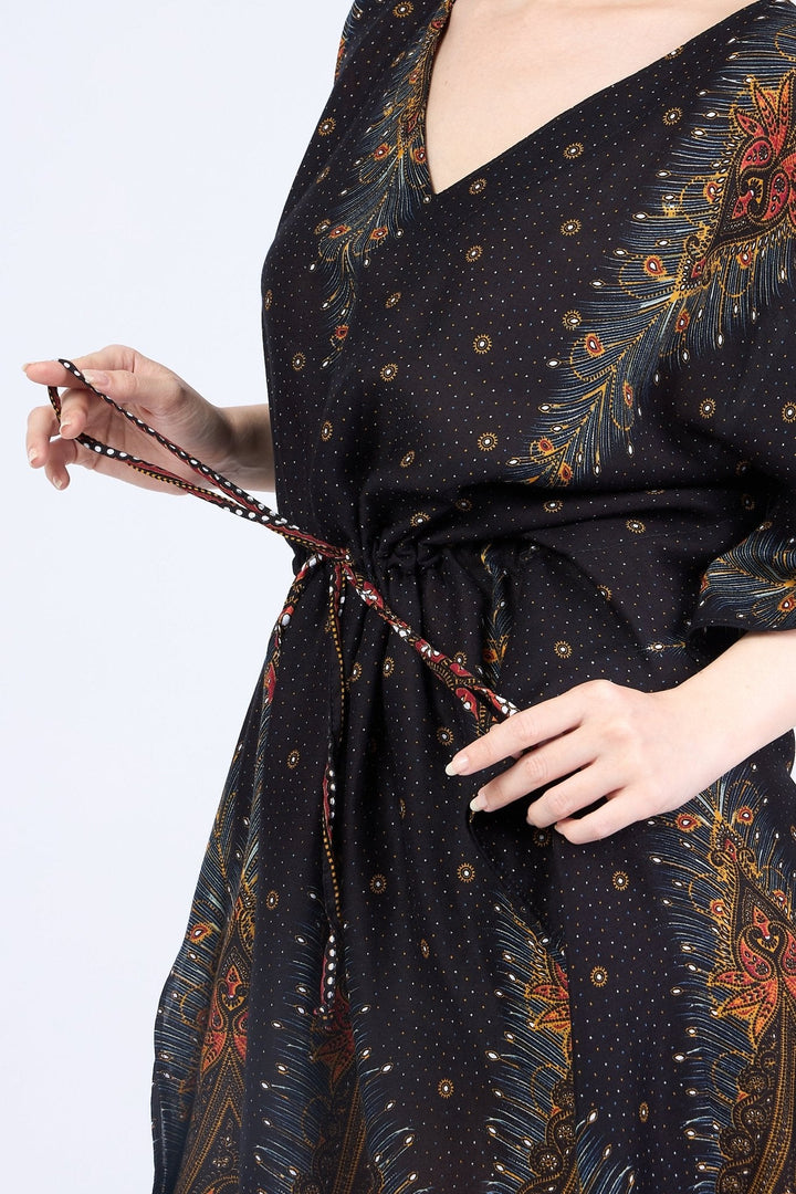 Rayon Boho Tops for Women One Size - Kimono - Black - Lannaclothesdesign Shop