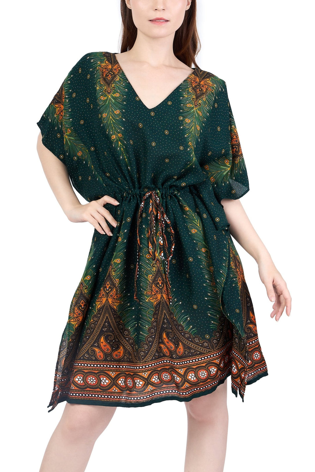 Rayon Boho Tops Dress Kimono - Green Peacock - Lannaclothesdesign Shop