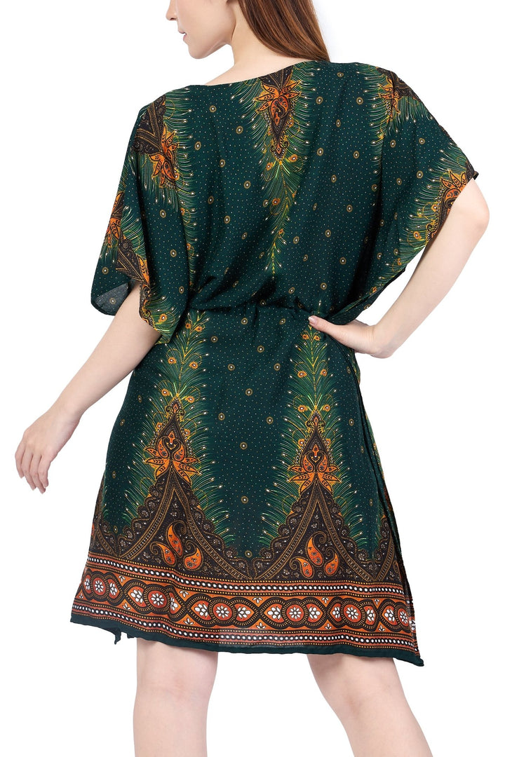 Rayon Boho Tops Dress Kimono - Green Peacock - Lannaclothesdesign Shop