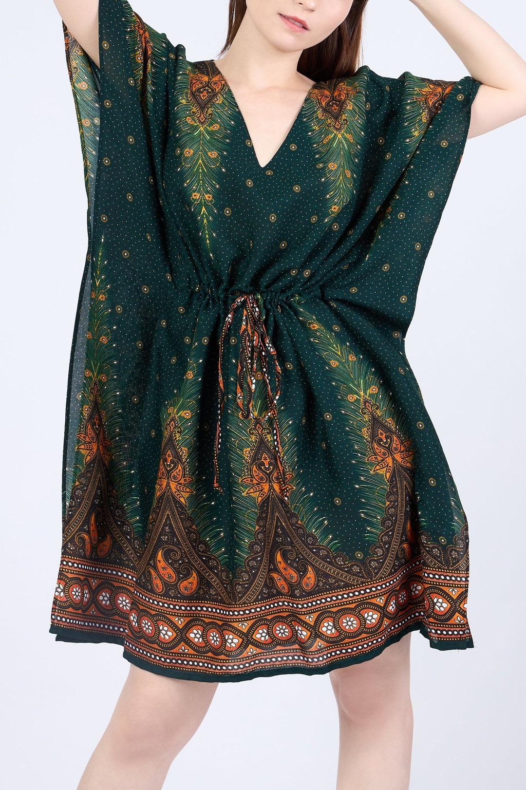 Rayon Boho Tops Dress Kimono - Green Peacock - Lannaclothesdesign Shop