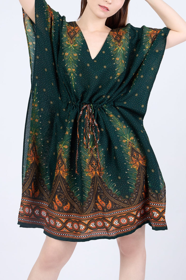 Rayon Boho Tops Dress Kimono - Green Peacock - Lannaclothesdesign Shop