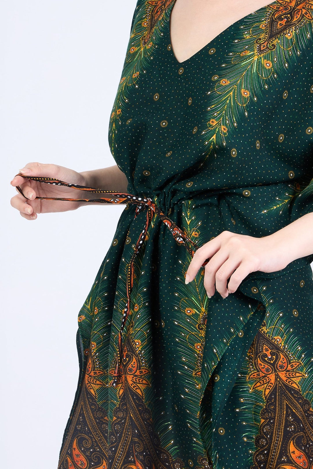 Rayon Boho Tops Dress Kimono - Green Peacock - Lannaclothesdesign Shop