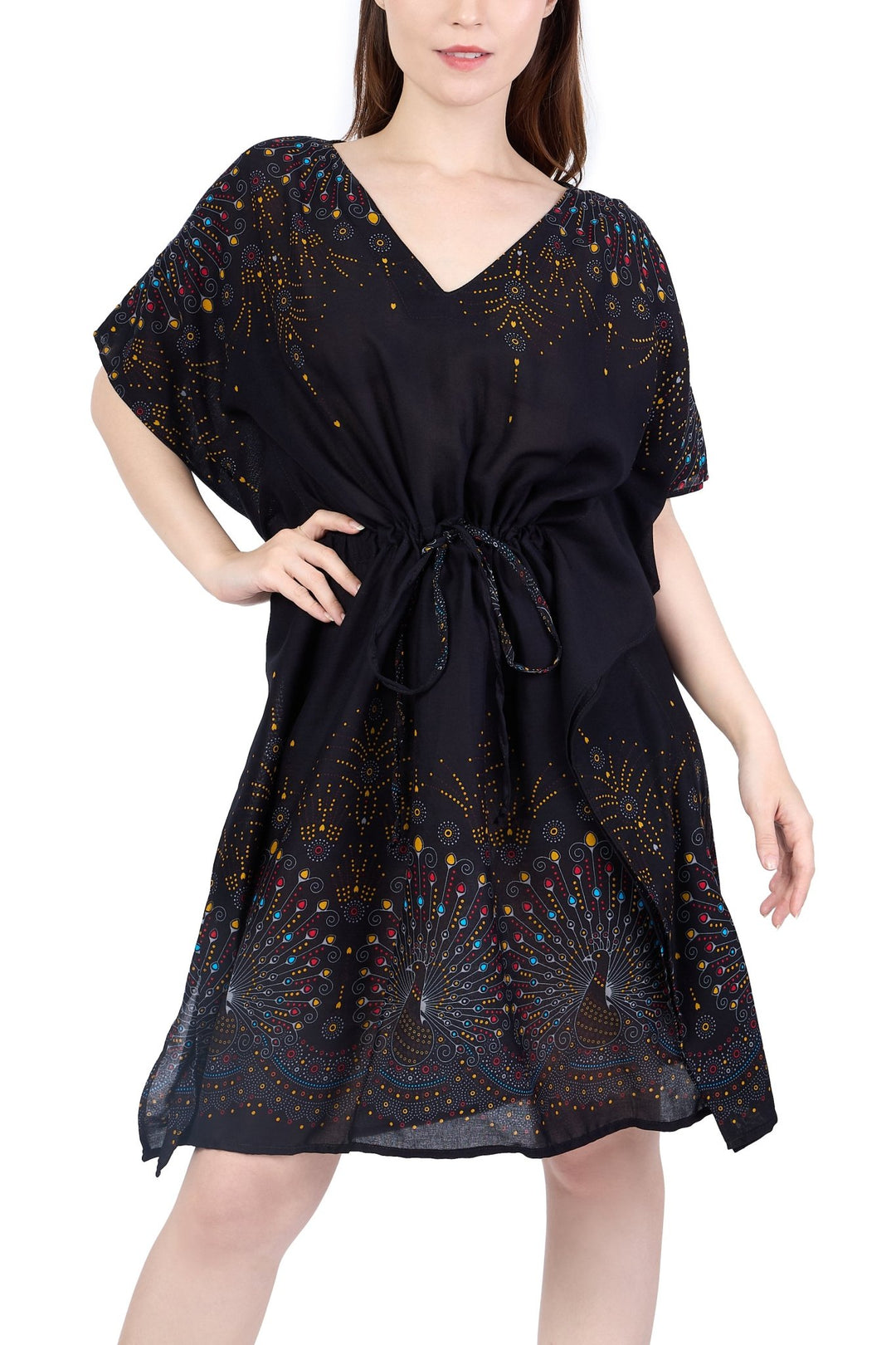 Rayon Boho Tops Dress Kimono - Black Firework - Lannaclothesdesign Shop