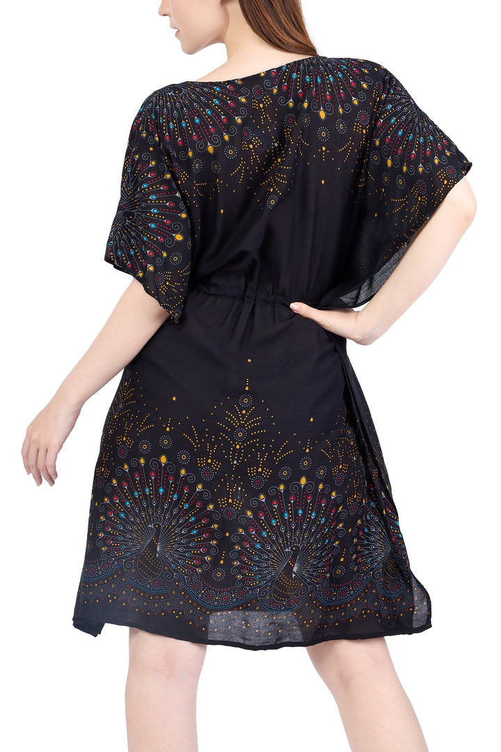 Rayon Boho Tops Dress Kimono - Black Firework - Lannaclothesdesign Shop