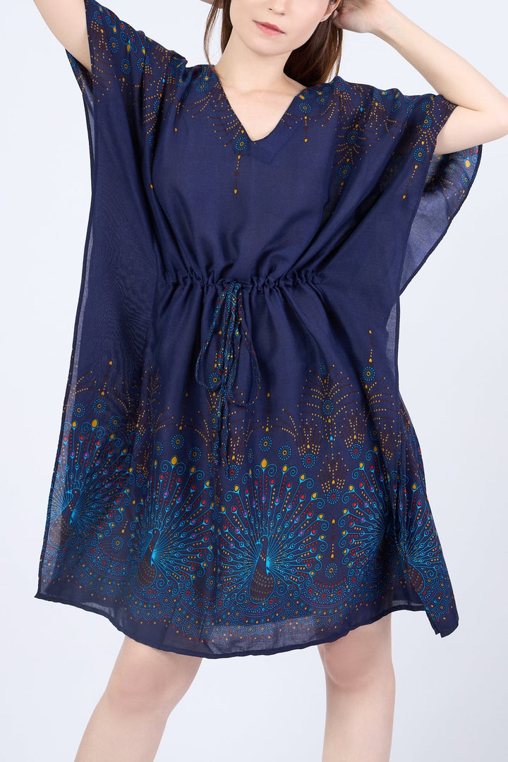 Rayon Boho Tops Dress Kimono - Dark Blue Firework - Lannaclothesdesign Shop