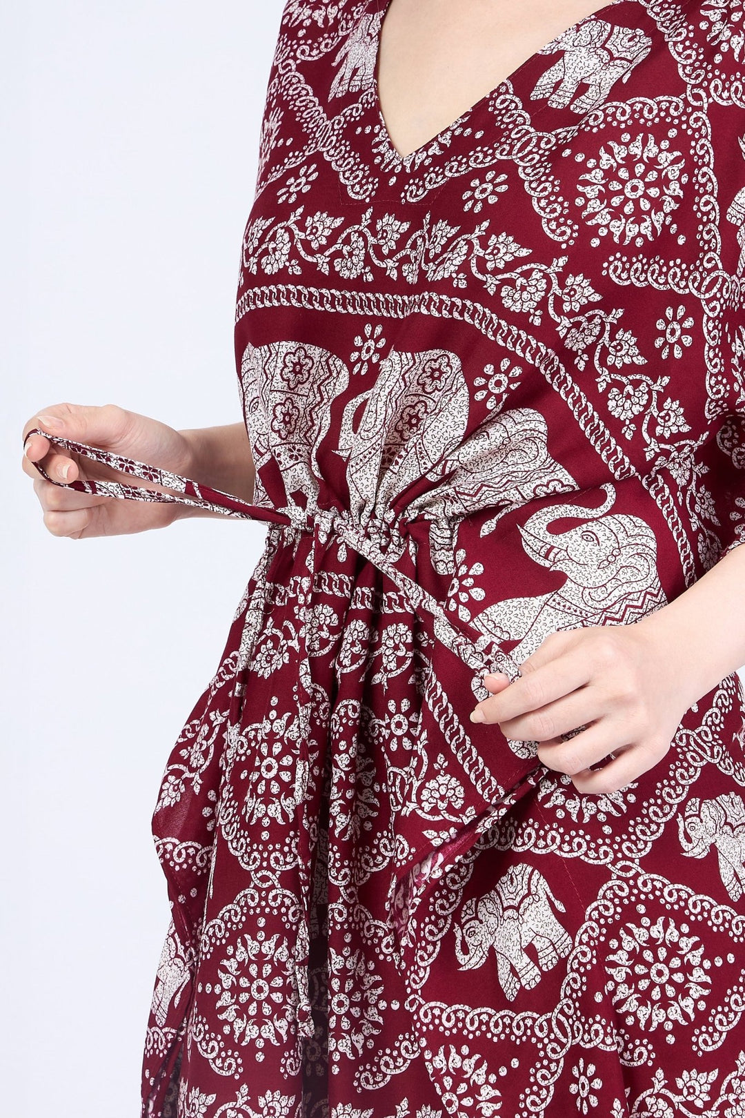 Rayon Boho Tops Dress Kimono - Burgundy Elephant - Lannaclothesdesign Shop